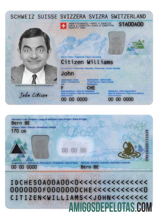 Amostra de carteira de identidade da Suíça